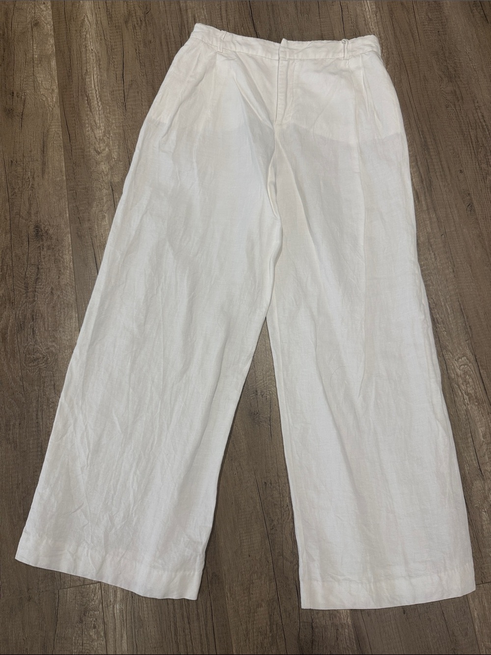 Zara White Cotton Linen Wide-Leg Casual Pants Trousers NWOT